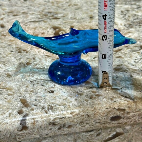 Cobalt Blue Hand Crafted Art Glass Dolphin Signed by Artist RON RAY 1995 6 Inch - Picture 10 of 11